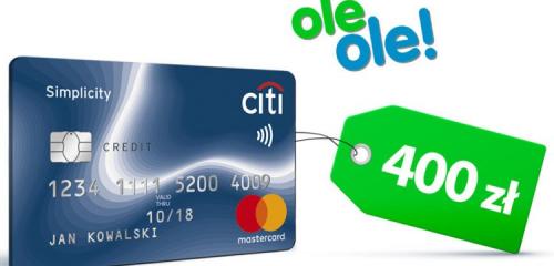 karta kredytowa z zielona etykietą 400 zł i logo sklepu oleole